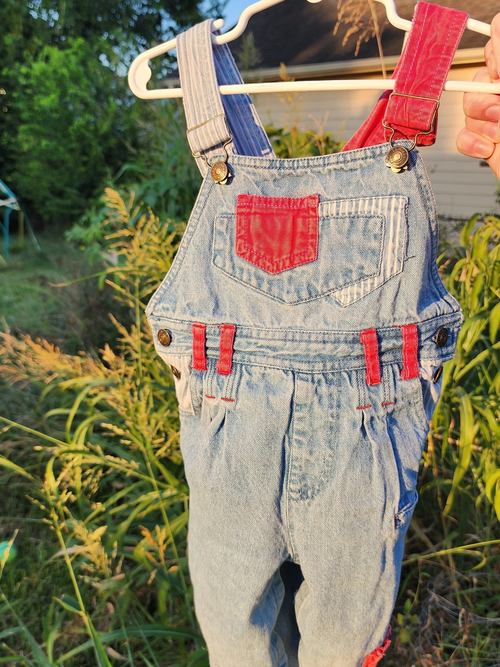 Eclipse Light Blue Denim Overalls with Red Details